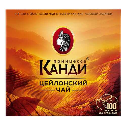 Чай черный Принцесса Канди Цейлонский 100 пакетиков без ярлыка