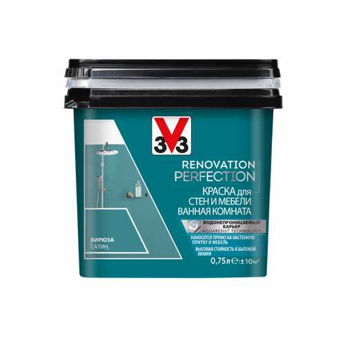 Краска V33 для стен и мебели в ванной комнате Renovation Perfection Цвет бирюза