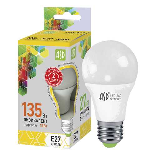 Эл,лампа ASD LED-A60-15WЕ27 3000 1350Лм