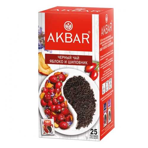 Чай Akbar Яблоко и Шиповник, черный с добавками, 25 сашетов