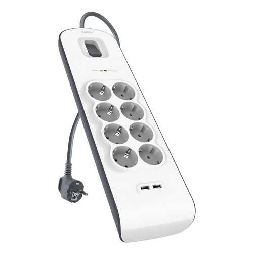 Сетевой фильтр Belkin BSV804vf2M, 8 розеток, 2 м, White