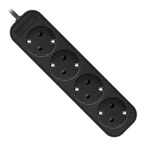 Удлинитель Defender M418, 4 розетки, 1,8 м, Black