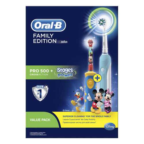 Электрическая зубная щетка Braun Oral-B Pro 500 CrossAction+Stages Power Микки