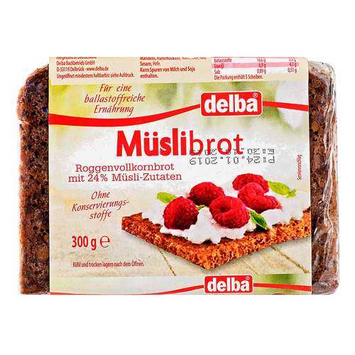 Хлеб Delba цельнозерновой с мюсли, 300 гр.