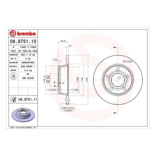 Тормозной диск brembo 08.9751.11