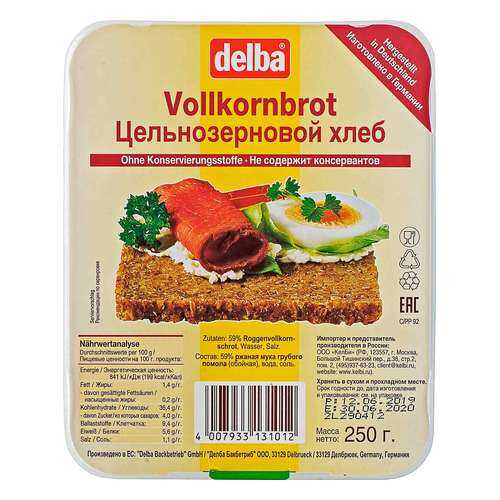 Хлеб DELBA Цельнозерновой 250г