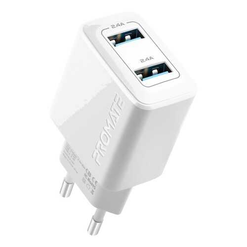Сетевое зарядное устройство Promate BiPlug 2хUSB 2.4A, 12W (white)