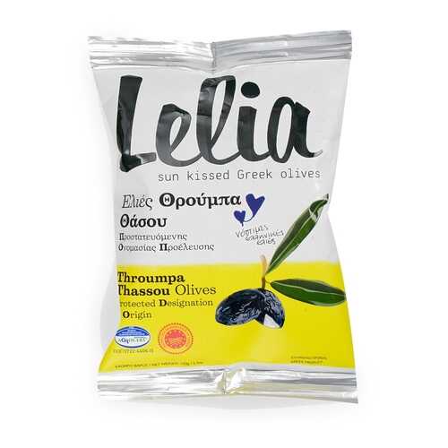 Оливки Lelia Трубес с косточкой чёрные 150г сашет Греция