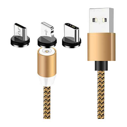 Кабель магнитный Zibelino с подсветкой USB-USB Type-C/Lightning/microUSB (3в1) 1м (Gold)