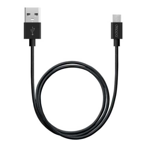 Дата-кабель USB - micro USB, алюминий/нейлон, 1,2м, черный, Deppa
