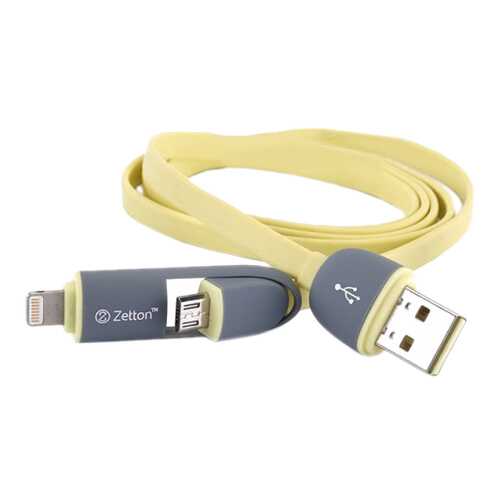 Кабель Zetton Lightning 1м Yellow (ZTLSUSB2IN1BY)