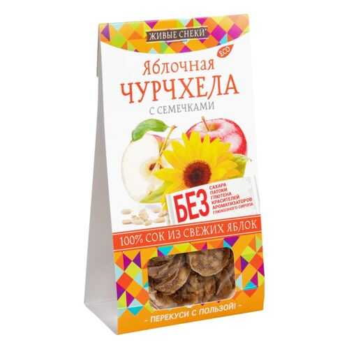Чурчхела яблочная Живые снеки с семечками 90 г