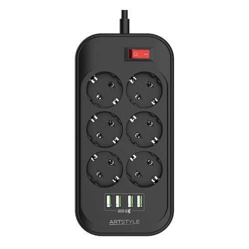 Сетевой фильтр Artstyle CL-6403B, 6 розеток, 2 м, Black