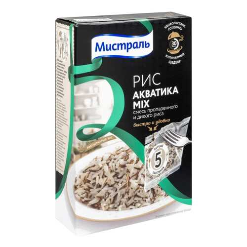 Рис акватика mix Мистраль пропаренный длиннозерный и дикий 80 г 5 пакетов