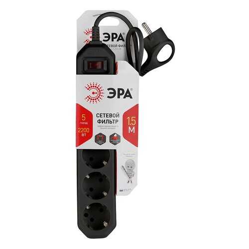 Сетевой фильтр ЭРА USF-5es-1.5m, 5 розеток, 1,5 м, Black