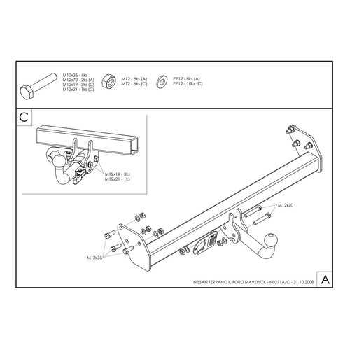 Galia Фаркоп оцинкованный Ford Maverick 1993-2000, Nissan Terrano 1993-2002 твердое крепле