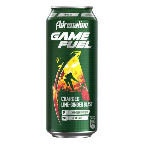 Энергетический напиток Adrenaline game fuel со вкусом имбиря и лайма ж/б 0.449 л
