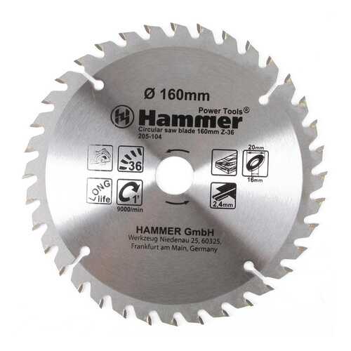 Диск пильный твердосплавный HAMMER Ф160х20мм 36зуб,