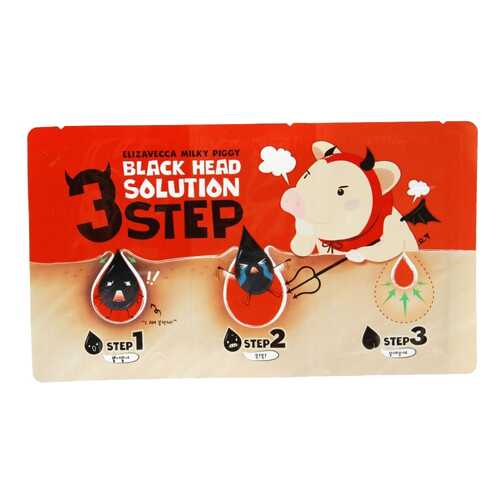 Набор от черных точек Elizavecca Milky Piggy Black Head Solution 3 Step Nose Strip, 6 г