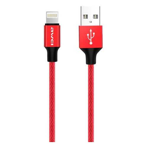кабель lightning, 2A, 1м., металл/текстиль, красный, CL-60-RED, AWEI