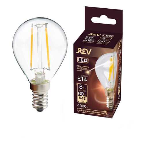 Лампочка светодиодная FILAMENT, шар E14 5W 4000K DECO Premium нейтральный свет