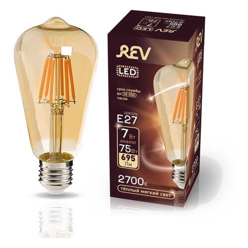 Лампа светодиодная REV VINTAGE Filament ST64 E27 7W, 2700K, DECO Premium, теплый свет