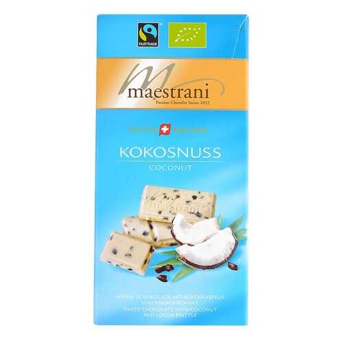 Шоколад белый с кокосом и кусочками какао-бобов, Maestrani, 80 г, Швейцария
