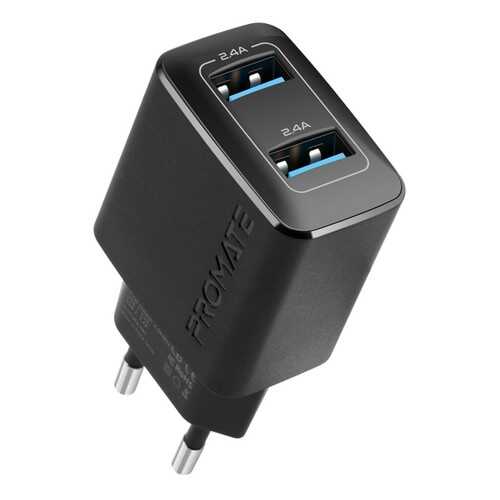 Сетевое зарядное устройство Promate BiPlug 2хUSB 2.4A, 12W (black)