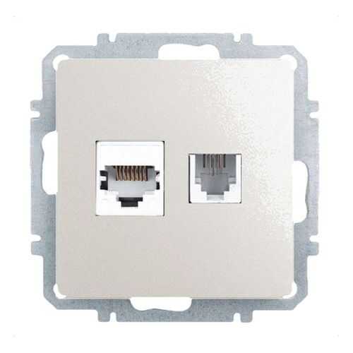 Розетка Еthernet RJ-45 и телефонная RJ-11 Zakru CLASICO (Слоновая Кость)