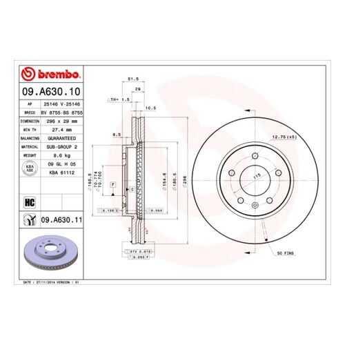 Тормозной диск brembo 09.A630.11