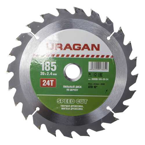 Диск по дереву для дисковых пил Uragan 36800-185-20-24