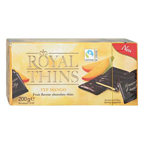 Шоколадные плитки Halloren Royal Thins темный cо вкусом манго 200г.