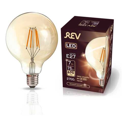 Лампа светодиодная REV VINTAGE Filament шар G95 E27 7W, 2700K, DECO Premium, теплый свет