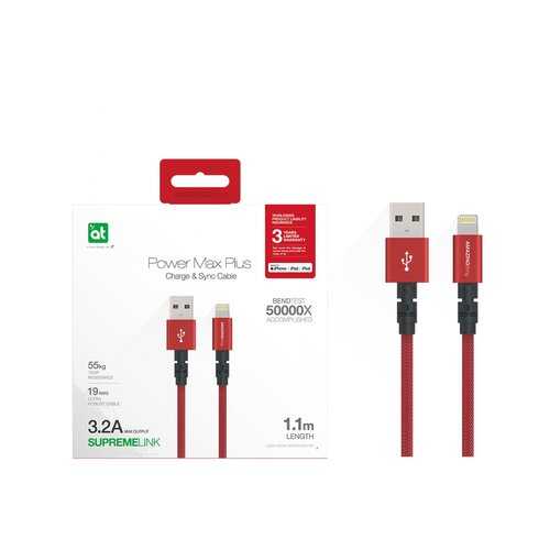 Кабель Amazingthing SupremeLink MFi Power Max Plus USB-iP Wine Red 1.1m 3.2A