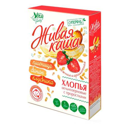 Живая каша Vita пшеничная без сахара банан клубника 210 г