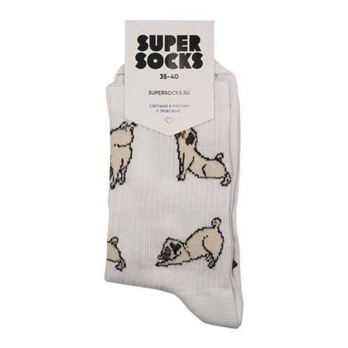 Носки унисекс Super Socks Pugs белые 40-46