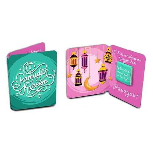 Шоколад Chokocat Ramadan Kareem. Зелёно-розовая, молочный, мини-открытка, 5 гр