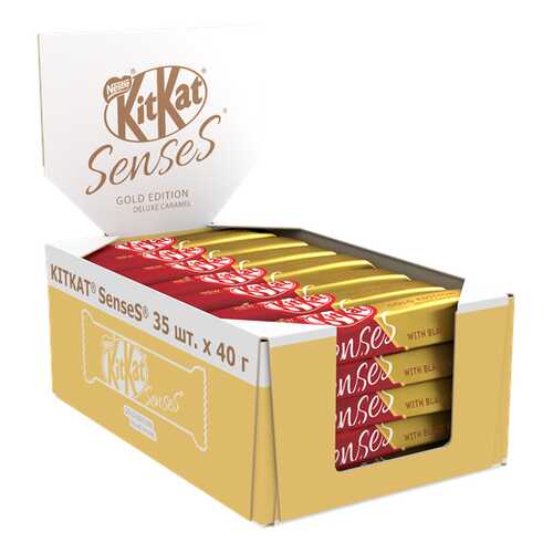Белый шоколад KITKAT SENSES GOLD EDITION. DELUXE CARAMEL и молочный с вафлей 35шт по 40 г