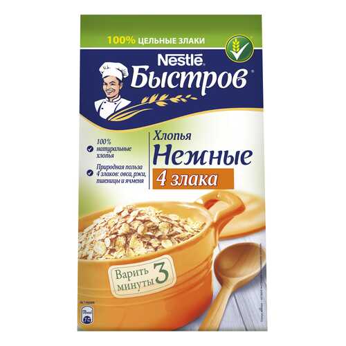 Хлопья овсяные Быстров 4 злака с добавлением ржаных, пшеничных, ячменных хлопьев 350 г