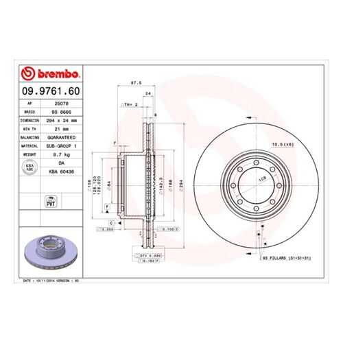 Тормозной диск brembo 09.9761.60