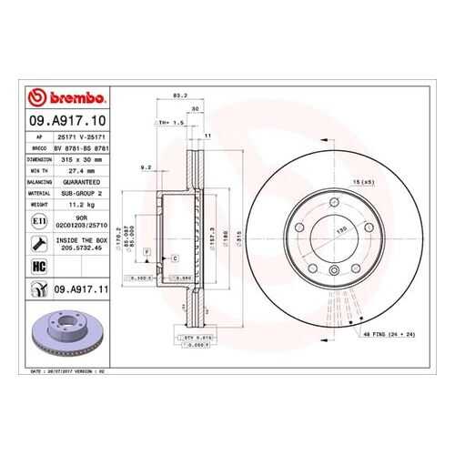 Тормозной диск brembo 09.A917.10