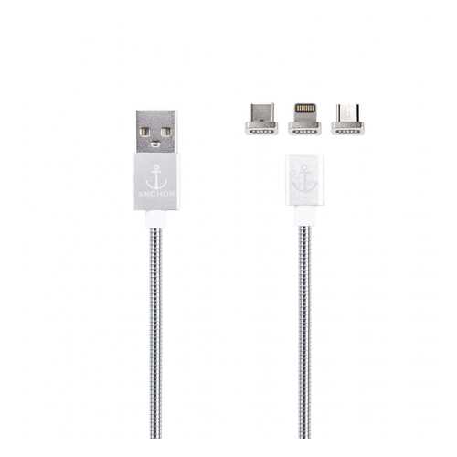 Кабель магнитный Anchor Cable 2.0 с Lightning / Micro-USB / Type-C OEM 1.2м Silver