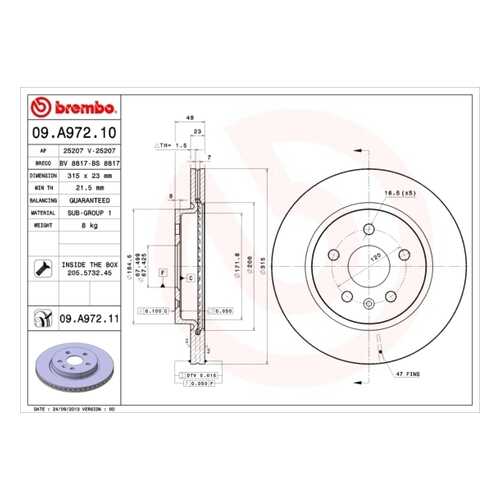 Тормозной диск brembo 09A97211