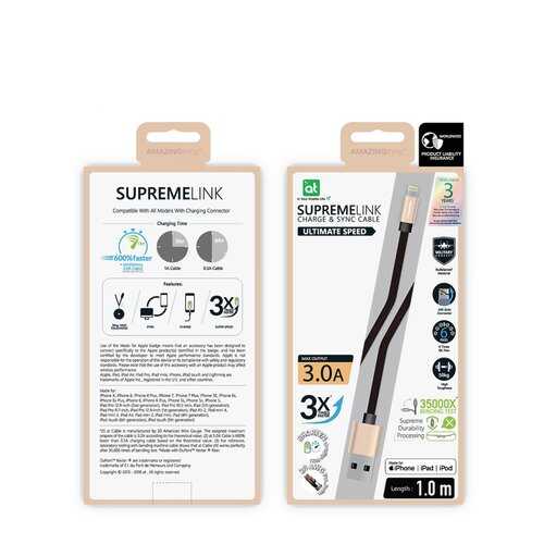 Кабель Amazingthing SupremeLink MFi Ultimate Speed USB-iP Gold 1m 3A