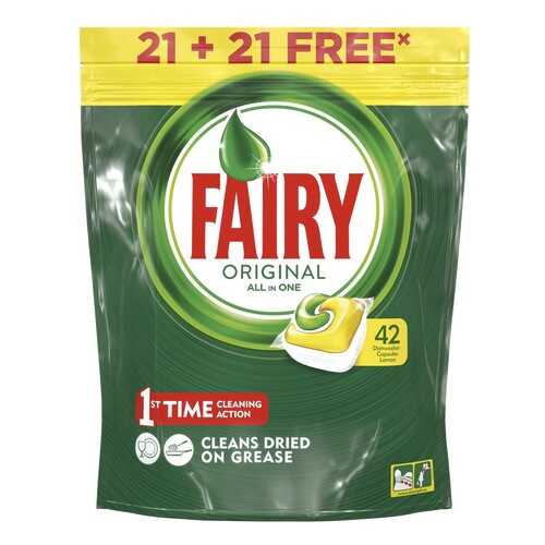 Капсулы для посудомоечной машины Fairy Original All In One Лимон 21+21 (42 штуки)