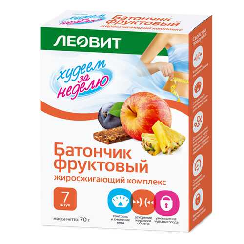 Батончик фруктовый Леовит худеем за неделю жиросжигающий комплекс 10 г 7 штук
