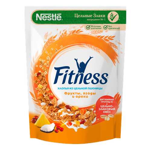Хлопья Fitness из цельной пшеницы с фруктами, ягодами и орехами