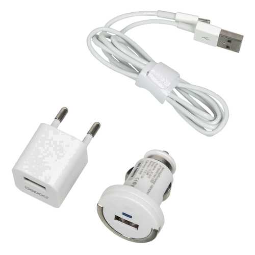 Набор: АЗУ+СЗУ 1,2А, дата-кабель 8-pin для Apple, белый, Ultra, Deppa