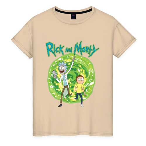Футболка женская ВсеМайки Rick and Morty in the portal бежевая 4XL