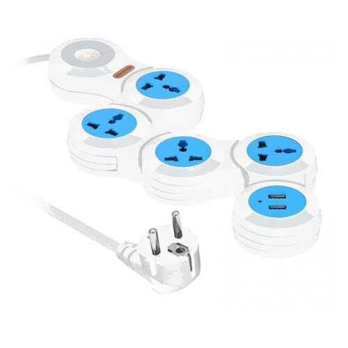 Сетевой фильтр Promate PowerStrip-2, 4 розетки, 3 м, White